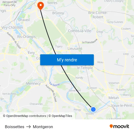 Boissettes to Montgeron map