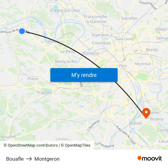 Bouafle to Montgeron map