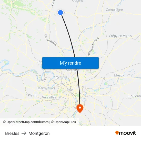 Bresles to Montgeron map