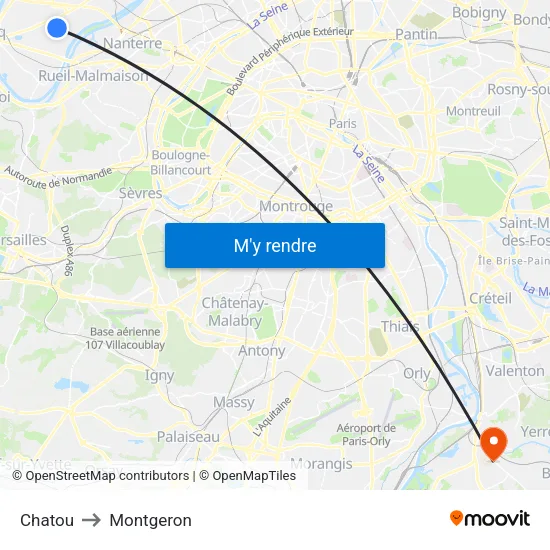 Chatou to Montgeron map