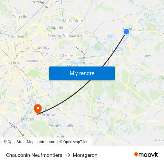 Chauconin-Neufmontiers to Montgeron map