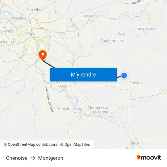 Chenoise to Montgeron map