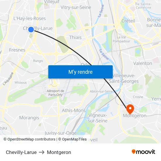 Chevilly-Larue to Montgeron map