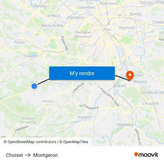Choisel to Montgeron map
