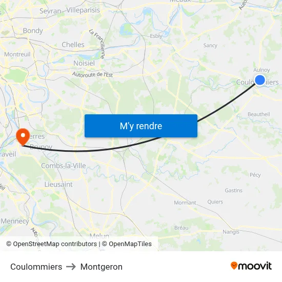 Coulommiers to Montgeron map