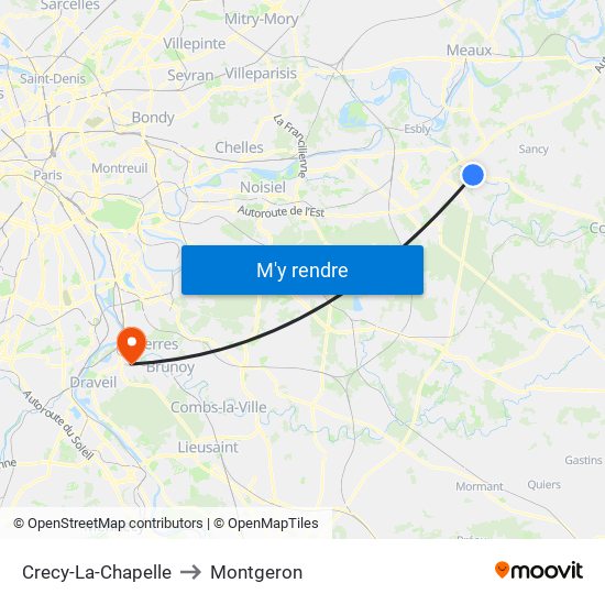 Crecy-La-Chapelle to Montgeron map