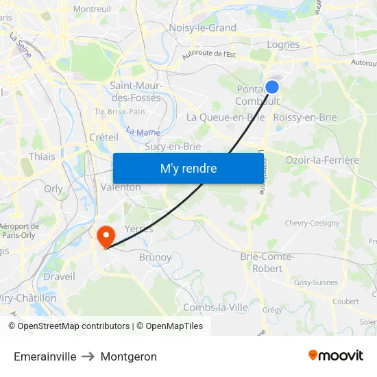 Emerainville to Montgeron map