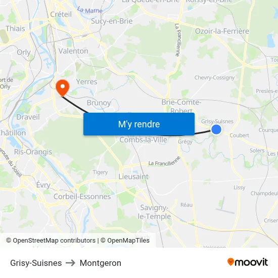 Grisy-Suisnes to Montgeron map