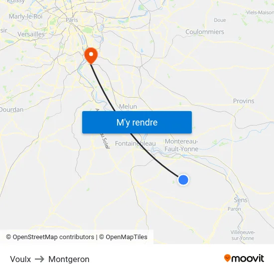 Voulx to Montgeron map