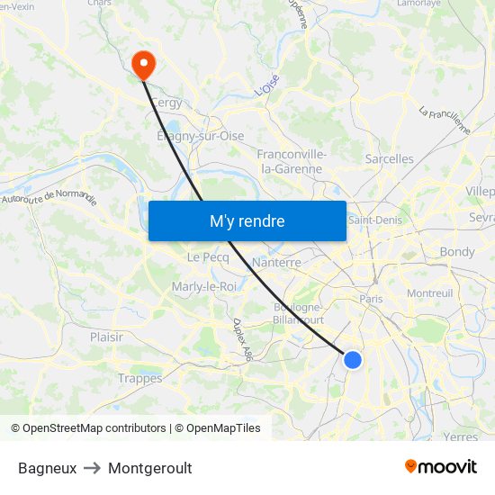 Bagneux to Montgeroult map