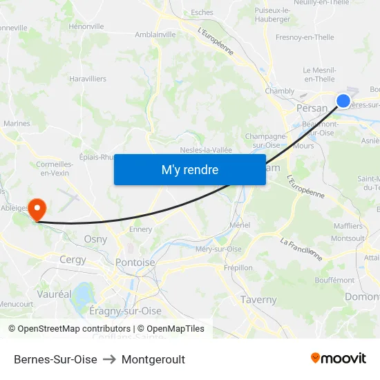 Bernes-Sur-Oise to Montgeroult map