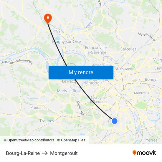 Bourg-La-Reine to Montgeroult map