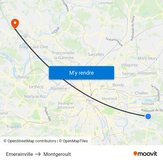 Emerainville to Montgeroult map