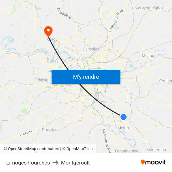 Limoges-Fourches to Montgeroult map