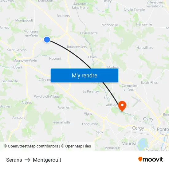 Serans to Montgeroult map