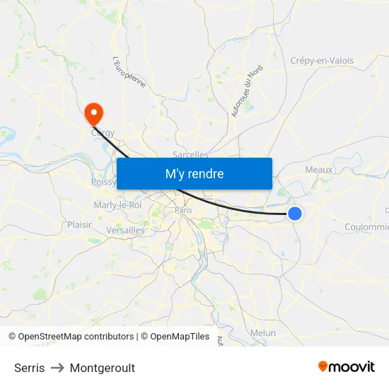Serris to Montgeroult map