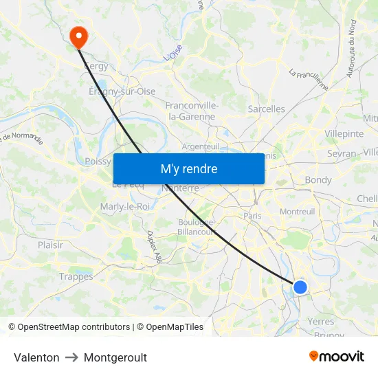 Valenton to Montgeroult map