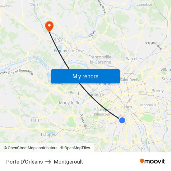 Porte D'Orléans to Montgeroult map