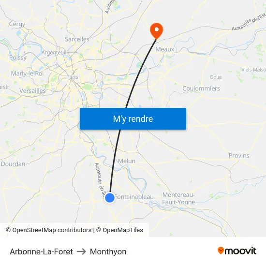 Arbonne-La-Foret to Monthyon map