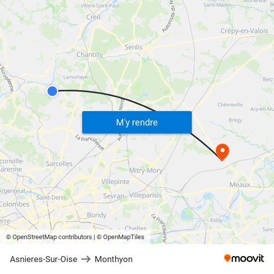 Asnieres-Sur-Oise to Monthyon map