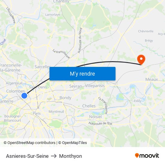 Asnieres-Sur-Seine to Monthyon map