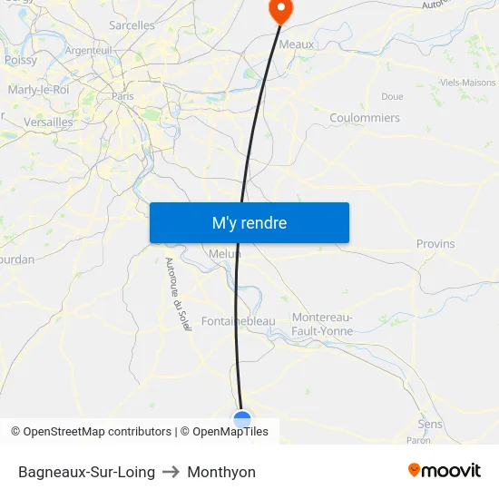 Bagneaux-Sur-Loing to Monthyon map