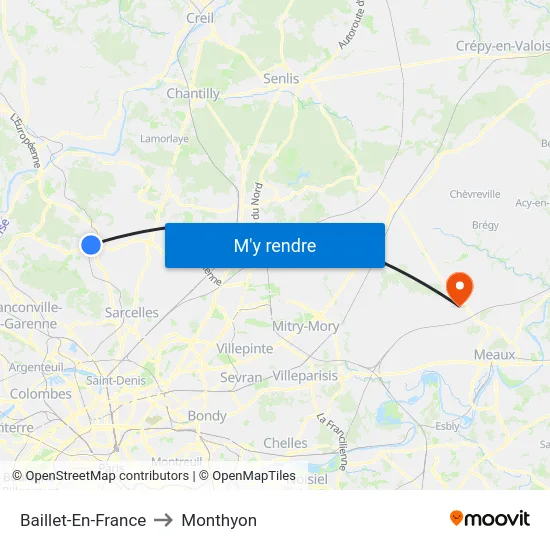 Baillet-En-France to Monthyon map
