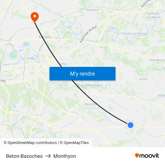 Beton-Bazoches to Monthyon map