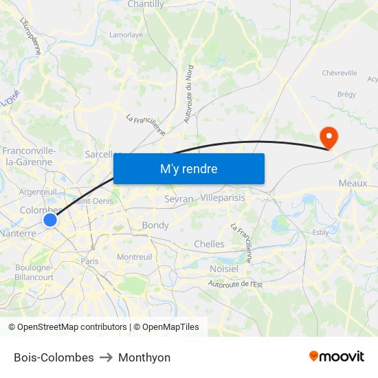 Bois-Colombes to Monthyon map