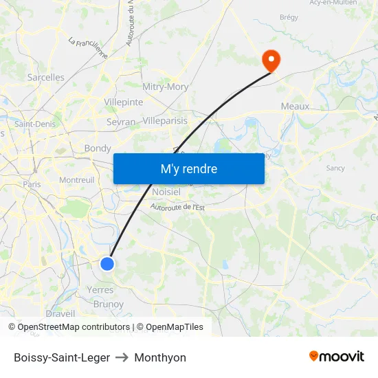 Boissy-Saint-Leger to Monthyon map
