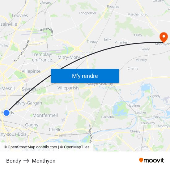 Bondy to Monthyon map