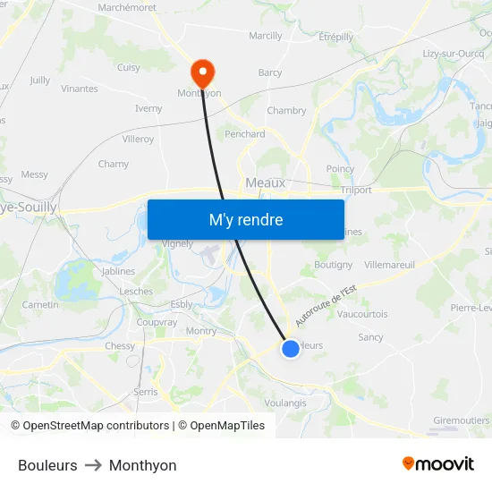 Bouleurs to Monthyon map