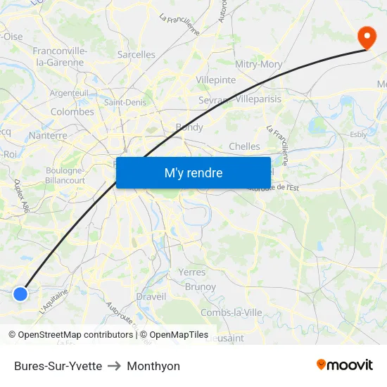 Bures-Sur-Yvette to Monthyon map