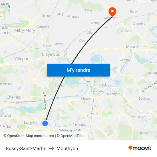 Bussy-Saint-Martin to Monthyon map