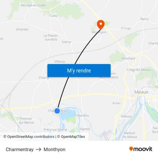Charmentray to Monthyon map