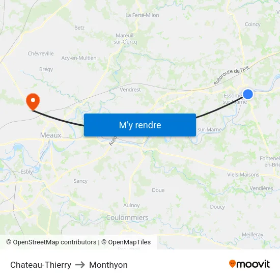Chateau-Thierry to Monthyon map