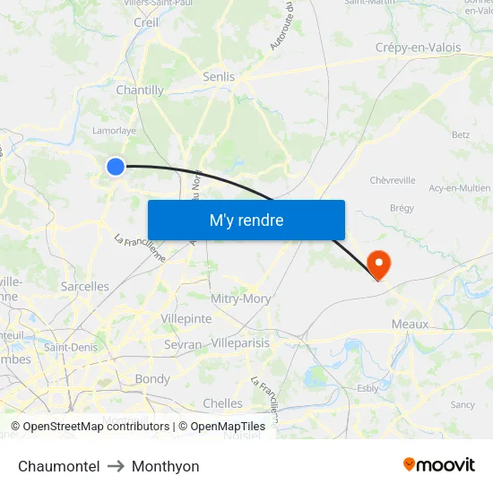 Chaumontel to Monthyon map