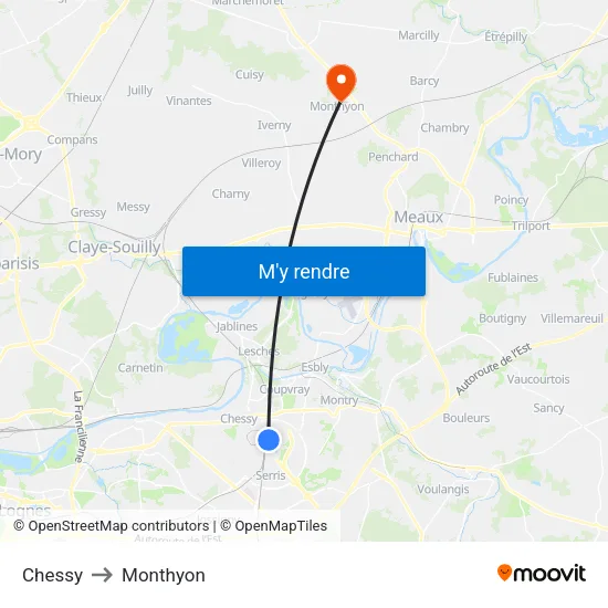 Chessy to Monthyon map