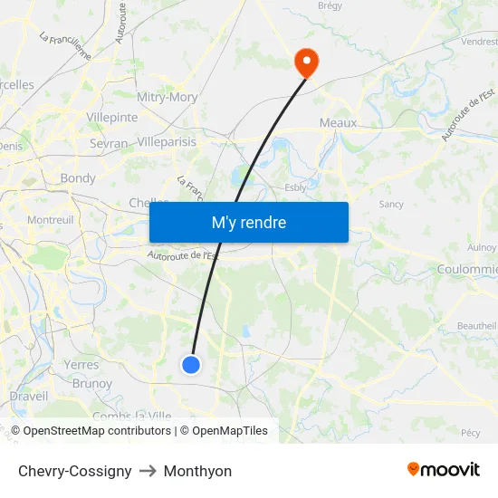 Chevry-Cossigny to Monthyon map