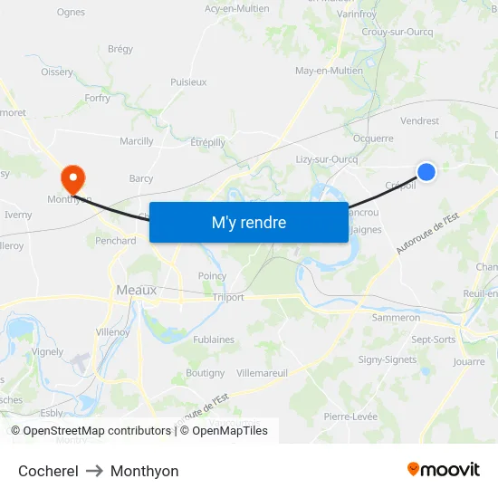 Cocherel to Monthyon map
