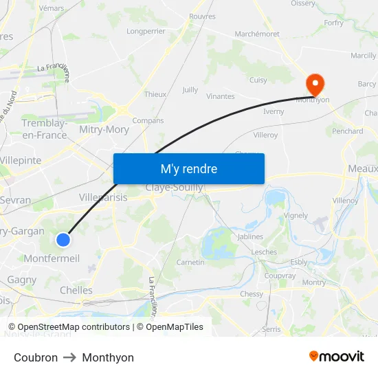 Coubron to Monthyon map