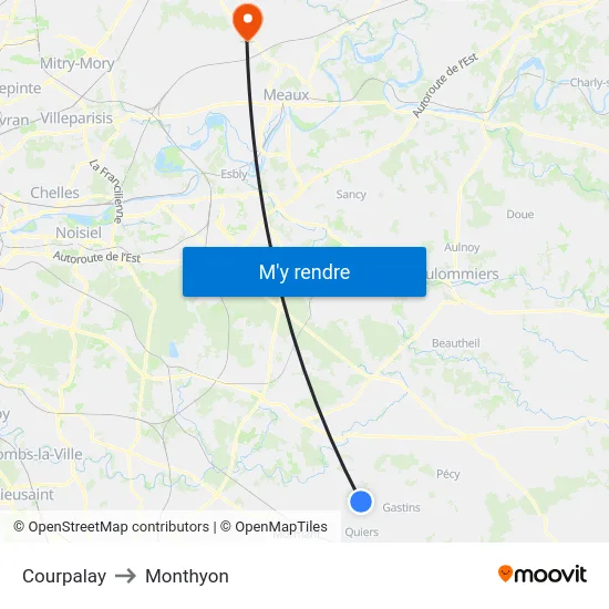 Courpalay to Monthyon map