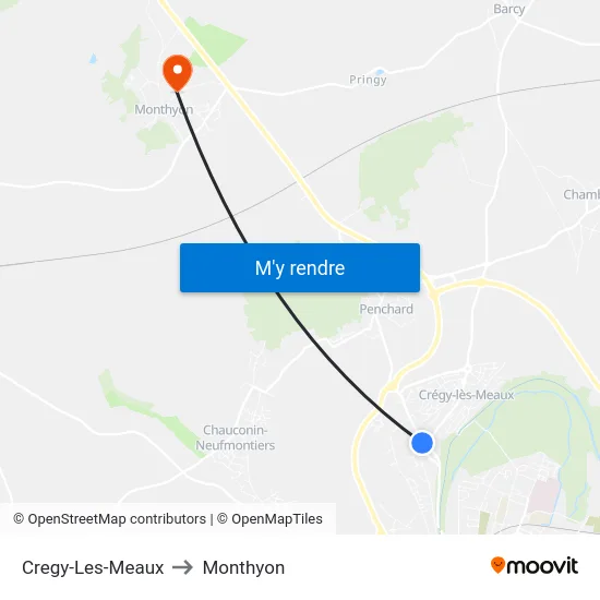Cregy-Les-Meaux to Monthyon map