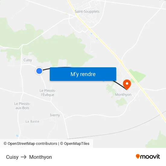 Cuisy to Monthyon map
