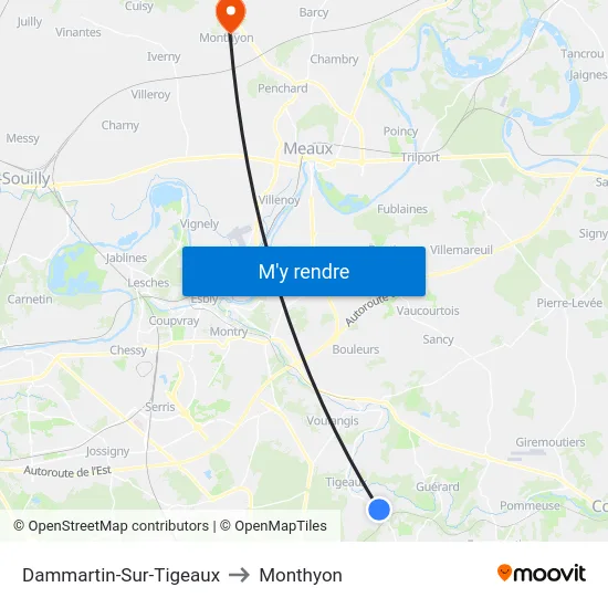 Dammartin-Sur-Tigeaux to Monthyon map