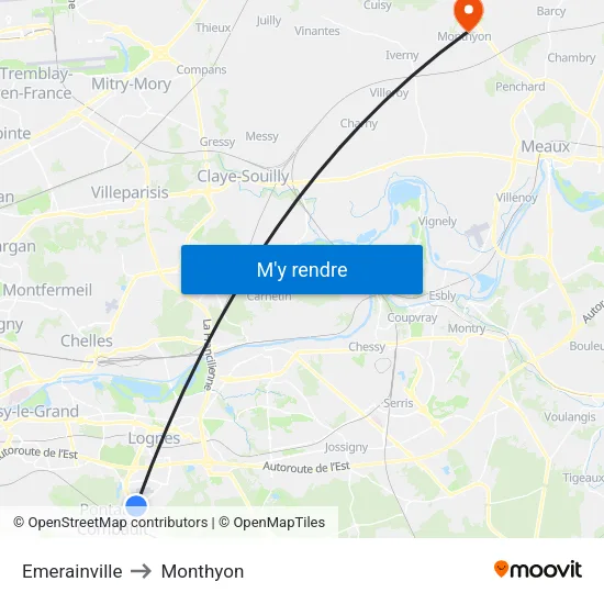 Emerainville to Monthyon map