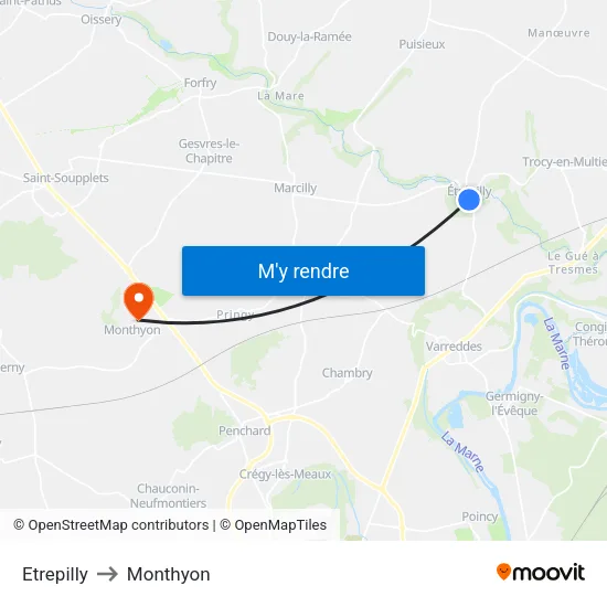 Etrepilly to Monthyon map