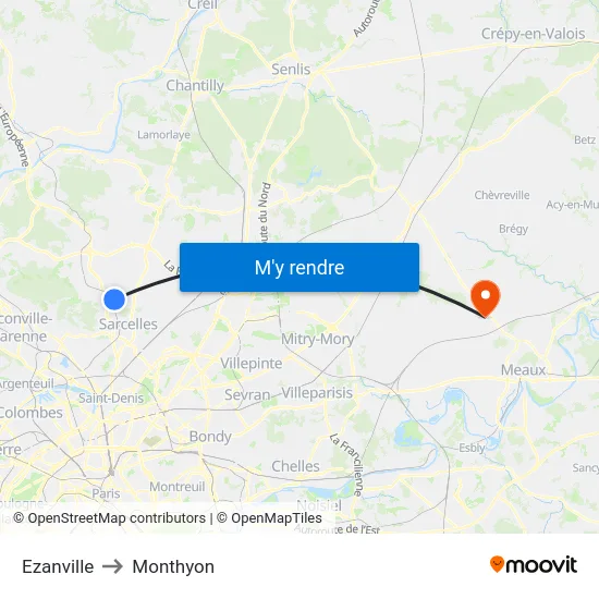 Ezanville to Monthyon map