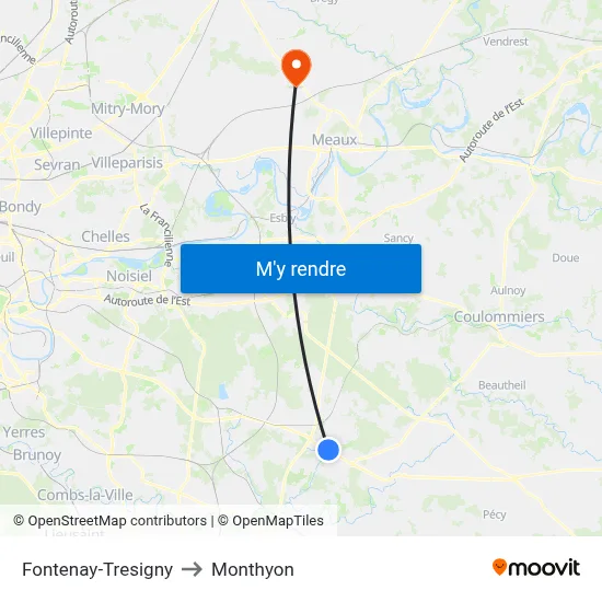 Fontenay-Tresigny to Monthyon map