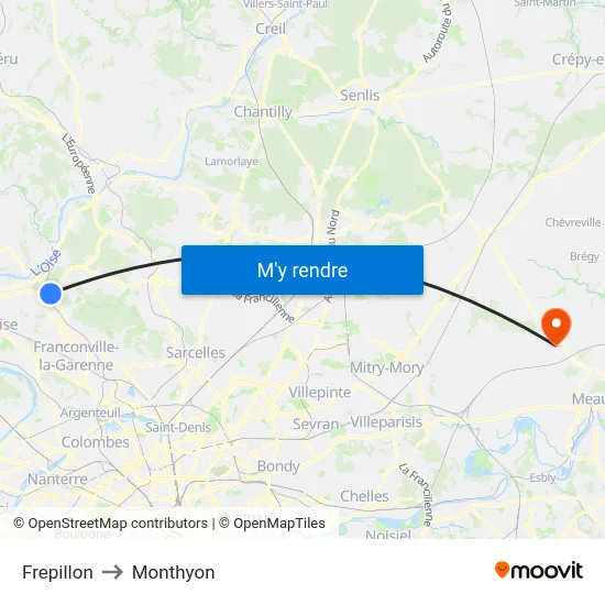 Frepillon to Monthyon map